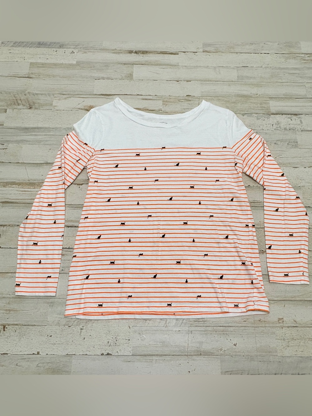 Loft Outlet Women’s Small Long Sleeve Shirt Orange Stripes Black Cats Halloween